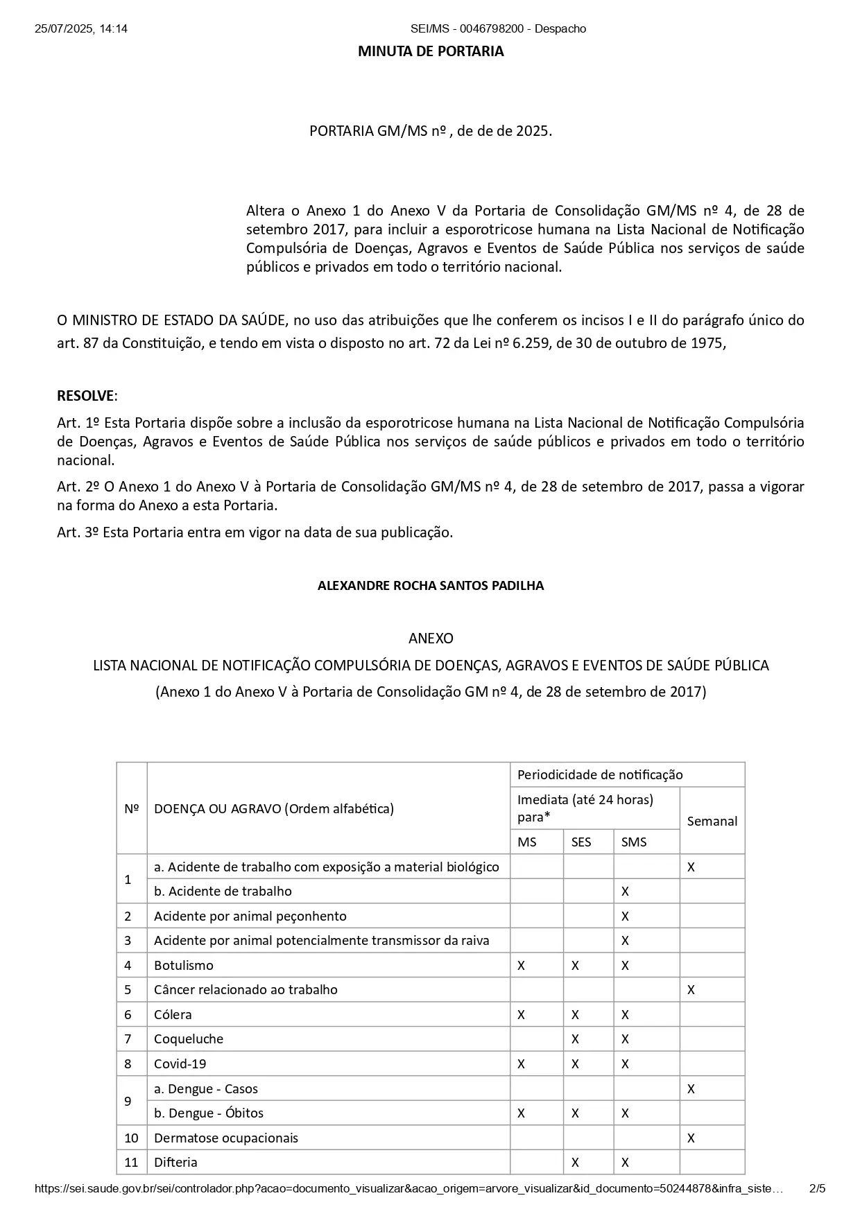 Lista de doenças de notificação compulsória parte 2