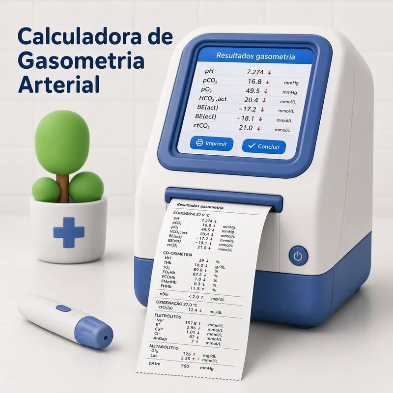 Interface da Calculadora de Gasometria Arterial, ferramenta de avaliação respiratória e metabólica