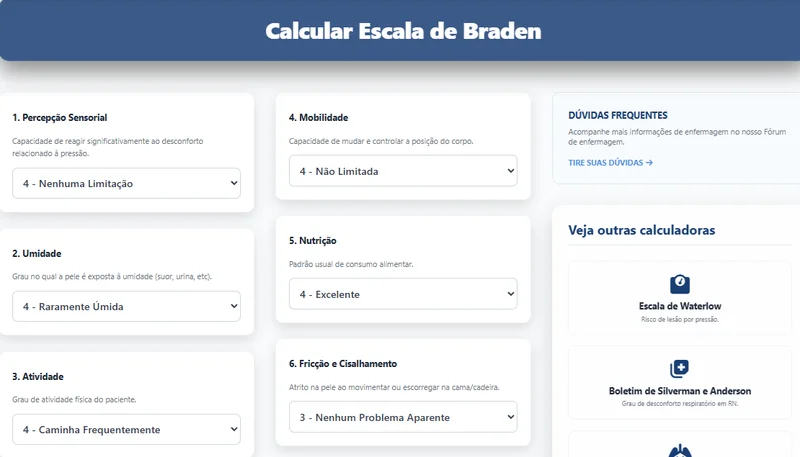 Escala De Braden Enfermagem Escalas Avalia Risco De Lesao Por Pressao