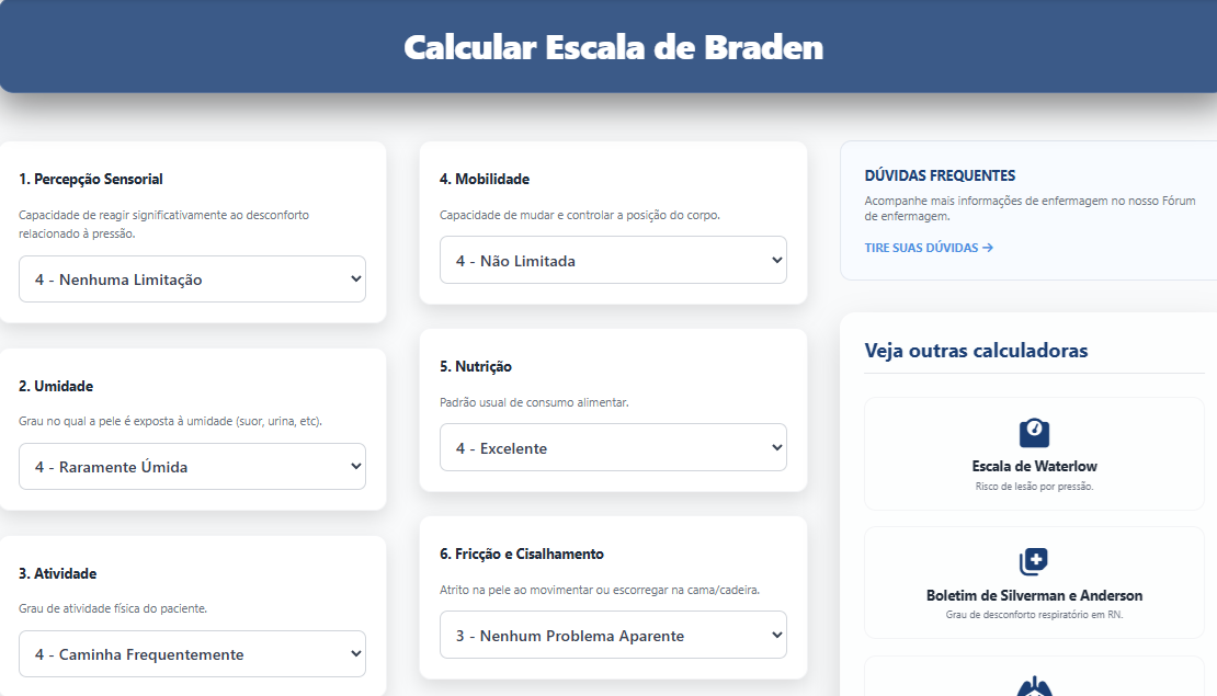 Escala De Braden Enfermagem Escalas Avalia Risco De Lesao Por Pressao