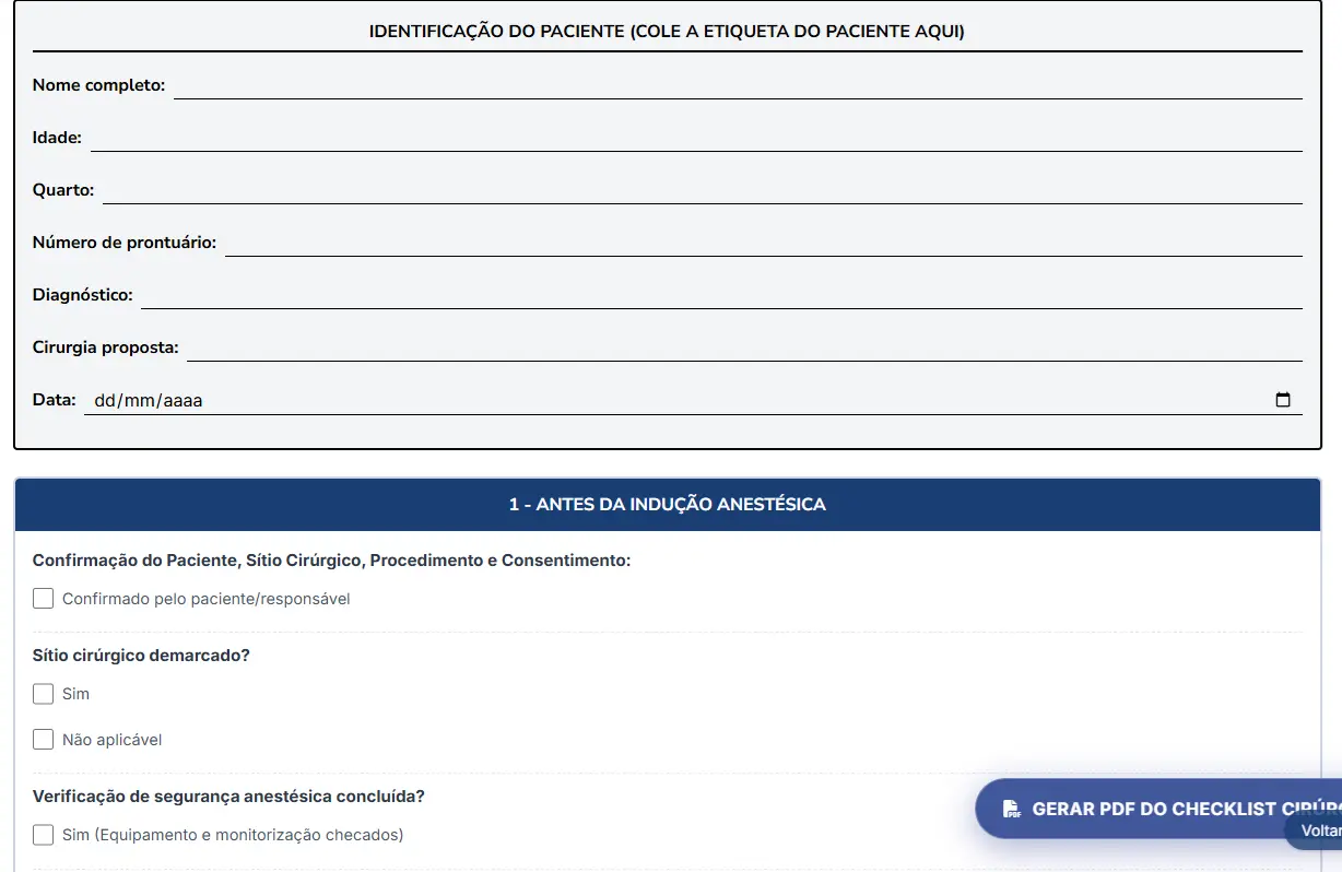 Screen Checklist Cirurgico Seguro