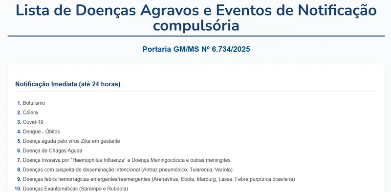 Screen Lista De Doencas De Notificacao Compulsoria