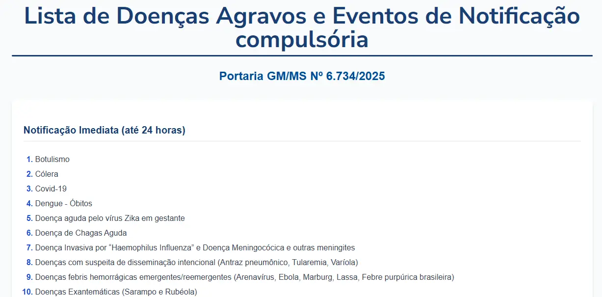 Screen Lista De Doencas De Notificacao Compulsoria