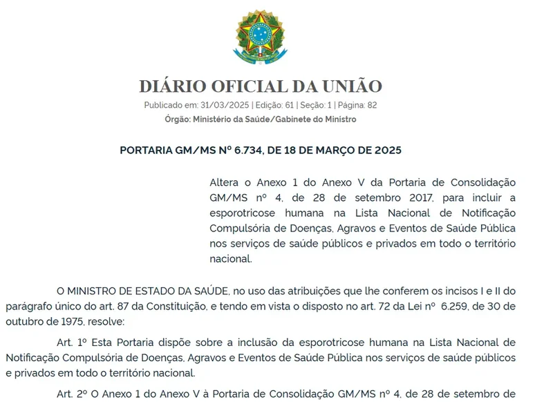 Screenshot da Portaria de Notificação Compulsória