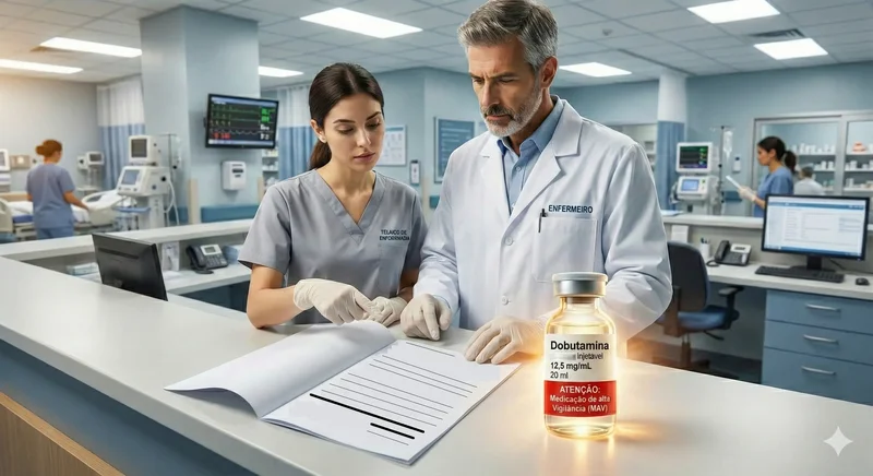TECNICO DE ENFERMAGEM CONFERE COM O ENFERMEIROO A PRESCRIÇÃO DO MEDICAMENTO DE ALTA VIGILANCIA