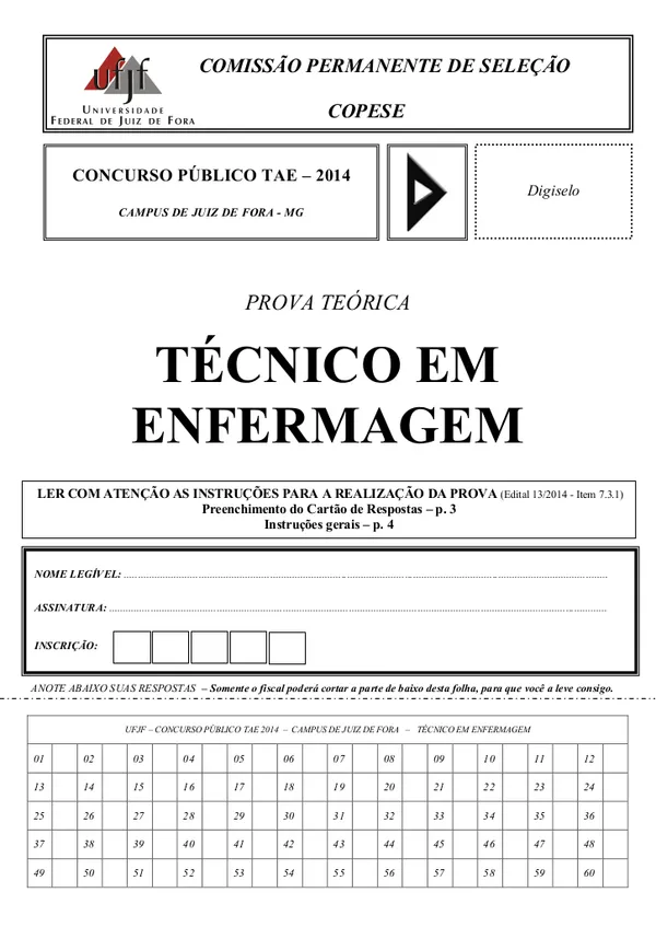 Tecnico De Enfermagem Universidadeufjf Juiz De Fora Mg 2014
