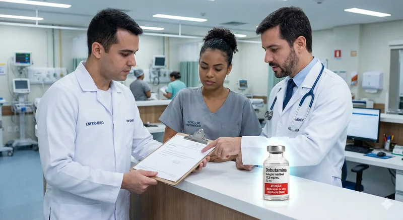 TRIPLA CHECAGEM MEDICO, ENFERMEIRO E TÉCNICO DE ENFERMAGEM CHECANDO O MEDICAMENTO DE ALTA VIGILÂNCIA
